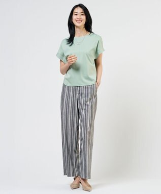 J.PRESS LADIES リネンレーヨン 柄 ワイドパンツ ネイビーストライプ系