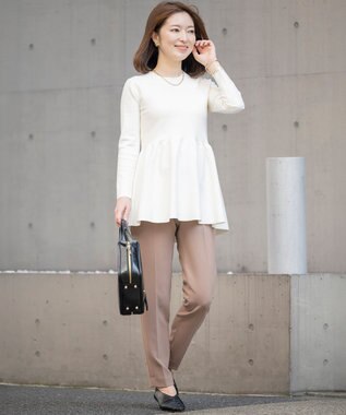 23区 S 【Sサイズ限定】ヴィスコースストレッチ ペプラムデザイン ニット アイボリー系