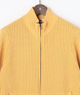 JOSEPH ABBOUD 【キングサイズ・3シーズン活躍する綿ブレンド】コットンアクリルバルキー ジップニット ブルゾン ライトオレンジ系