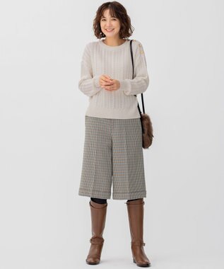 23区 【洗える】ウールコード 肩ボタンケーブル柄 ニット ライトベージュ系