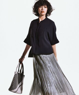 ICB L 【洗える】ライトダブルクロス クロップドシャツ ネイビー系