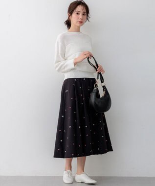 組曲 ボーダーレース ニット ホワイト系