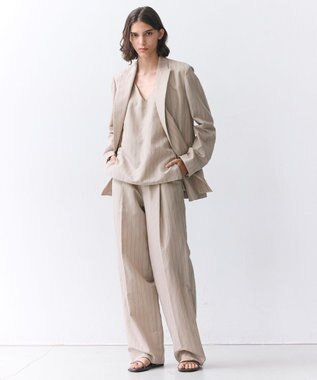 BEIGE， ERYTH / リネンストライプ タックワイドパンツ Flax × Bordeaux