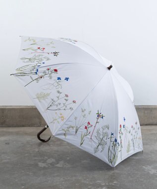 AND WOOL 〈一級遮光生地・晴雨兼用〉ボタニカル刺繍の日傘 （長傘タイプ） グレー