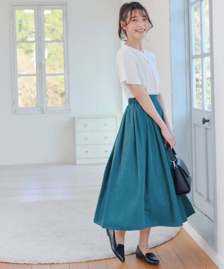 Tiaclasse 【軽撥水・汚れ防止】ランダムタックロングスカート グリーン