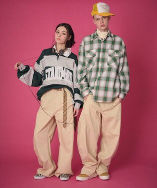 WEGO 【ユニセックス着用ITEM】ステッチカラーチノパンツ ベージュ