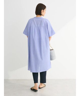 Green Parks 綿麻混スキッパーミニワンピース Stripe Sax