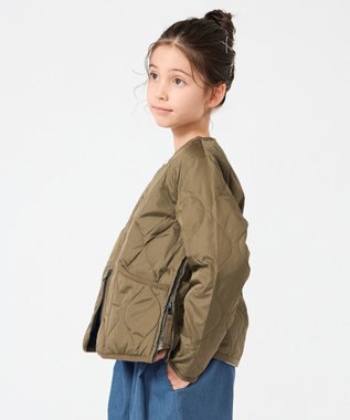 UNFILO 【120-150cm】TAION ミリタリーZIP Vネック ダウンジャケット(UNISEX) ダークオリーブ