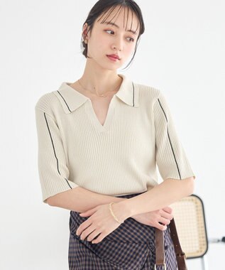 earth music&ecology ラインカラーポロニット エクリュ