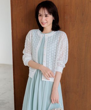 組曲 【先行予約・前後着用可】コットンフラワーレーシー カーディガン ホワイト系