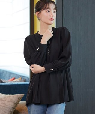 Tiaclasse 【ブラウス&パンツ2点セット】サイドプリーツブラウス×テーパードパンツ セットアップ ブラック