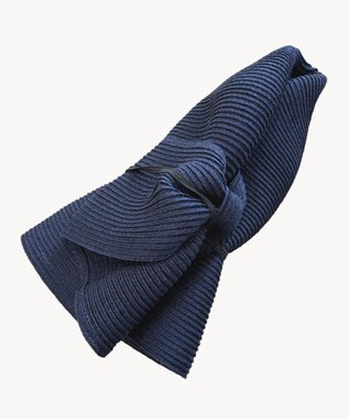 #Newans 【UVカット/洗える/折り畳み可能】ビッグリボンストローハット ネイビー