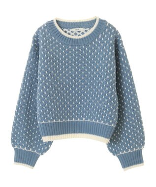 earth music&ecology ポコポコジャガードニットプルオーバー Blue
