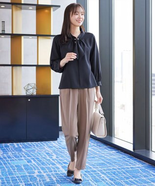 Tiaclasse 【ブラウス&パンツ2点セット】サイドプリーツブラウス×テーパードパンツ セットアップ モカ