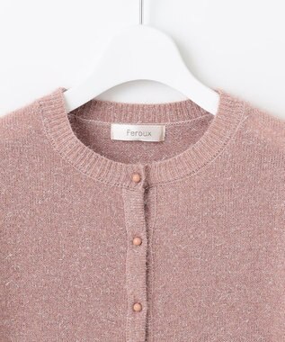 Feroux 【洗える】ラメシャギー カーディガン ピンク系