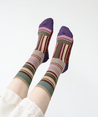 COQ HORIZON ラメボーダーソックス ベージュ