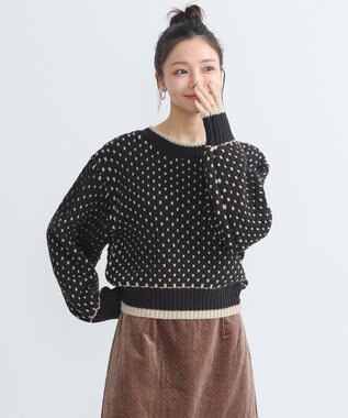 earth music&ecology ポコポコジャガードニットプルオーバー Black