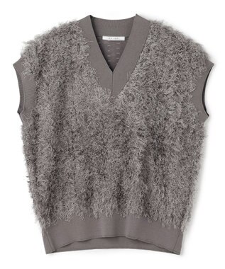 BEIGE， LYCORIS / カットフリンジ Vネックニット Gray