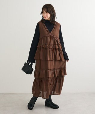 Green Parks ■ＥＳＣＡＲ　レース×コットンティアードワンピース Brown