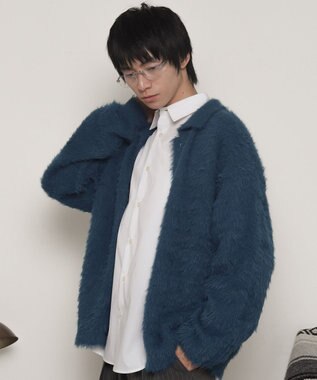 WEGO 【ユニセックス着用ITEM】フェザーニットボタンシャツ ブルー