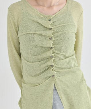 earth music&ecology 【予約】シアーワッフルタックボタントップス ライトグリーン