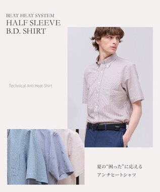 J.PRESS MEN 快適さ◎【高通気性 / 軽量 / ノンアイロン / 撥水】【BEAT HEAT SYSTEM】半袖シャツ / B.D. ワイン系1