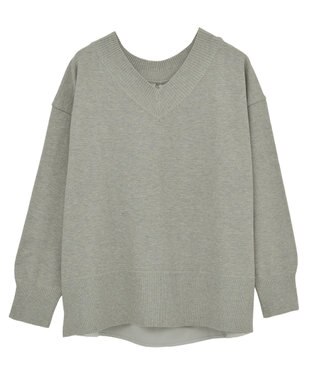 Green Parks 異素材切替ニットチュニック Gray Mixture