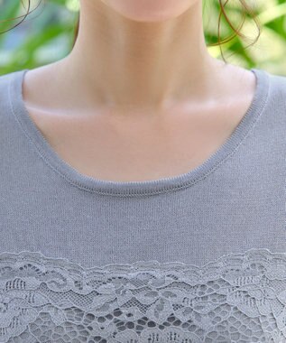 Tiaclasse L 【洗える】レースドッキングニットチュニック グレー