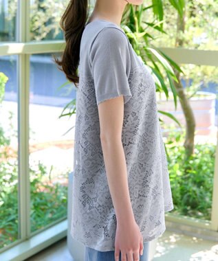 Tiaclasse L 【洗える】レースドッキングニットチュニック グレー