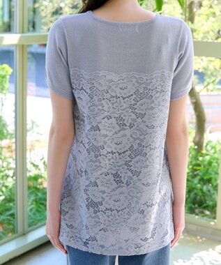 Tiaclasse L 【洗える】レースドッキングニットチュニック グレー
