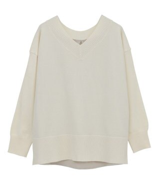 Green Parks 異素材切替ニットチュニック Ecru
