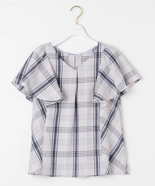 ANY SIS 【洗える】チェックフレア ブラウス ブルーベース