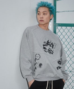 WEGO 【ユニセックス着用ITEM】フォトペーストグラフィックプルオーバー グレー