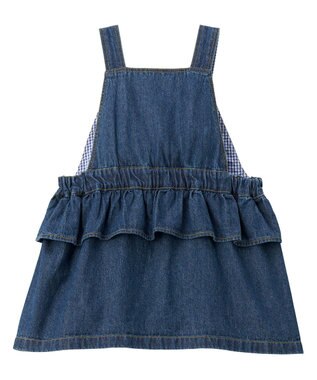 MIKI HOUSE HOT BISCUITS 【70-110cm】ワンポイント 6オンスデニム ジャンパースカート インディゴブルー