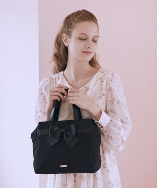 Maison de FLEUR グログランリボン3ルーム2Wayトートバッグ Black