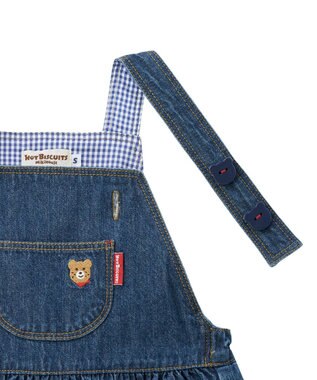 MIKI HOUSE HOT BISCUITS 【70-110cm】ワンポイント 6オンスデニム ジャンパースカート インディゴブルー