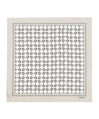 MOONBAT FURLA シルク100% モノグラム柄 スクエアスカーフ ベージュ