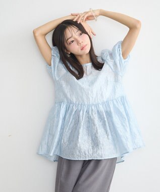 earth music&ecology シアージャガードペプラムチュニック Sax