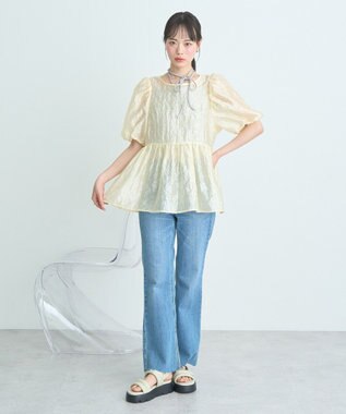 earth music&ecology シアージャガードペプラムチュニック Yellow