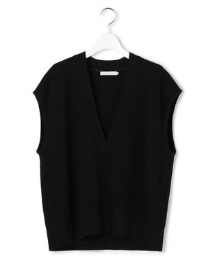 ICB L 【洗える】 ウールテンセルミニブークレ ニットベスト ブラック系