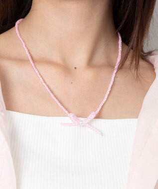 WEGO Lカラービーズリボンネックレス ライトピンク