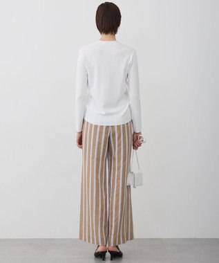 ICB L シンセティックフルニードル Vネックニット オフホワイト×トープライン