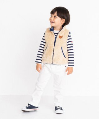 MIKI HOUSE HOT BISCUITS 【80-120cm】 裏ボアフリース リバーシブル総柄ベスト 紺