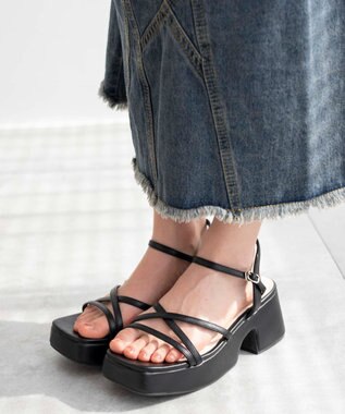 WEGO バルキーヒール細ストラップサンダル ブラック