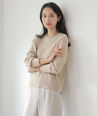 J.PRESS LADIES L 【洗える】WOOL BLEND AIR クルーネック ニット ベージュ系