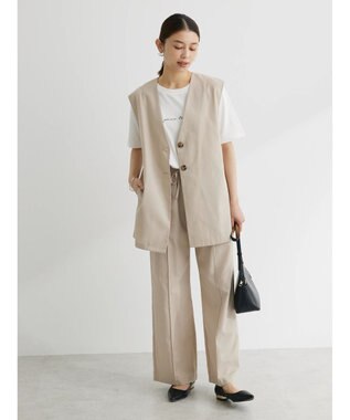 Green Parks 綿麻混イージーワイドパンツ Light Beige