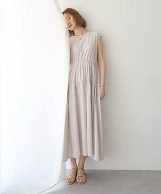 YECCA VECCA 【UVカット/接触冷感/遮熱】ギャザーロングワンピース Light Beige