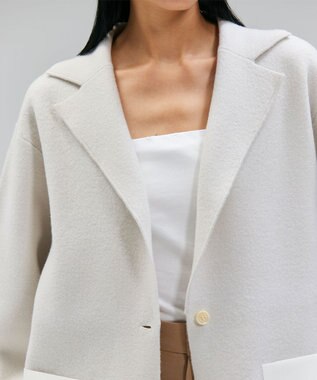 BEIGE， CHICORA / レザーポケット付きウールニットジャケット Bone