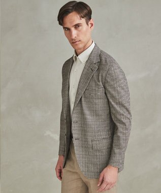 GOTAIRIKU 新柄【吸水速乾/ウォッシャブル】ノルマンディーリネン カーディガンジャケット＿グレンチェック柄 ブラウン系4