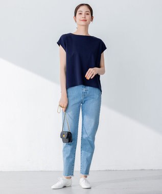 組曲 S 【洗える】シルケットポンチ ラウンドネックカットソー ネイビー系